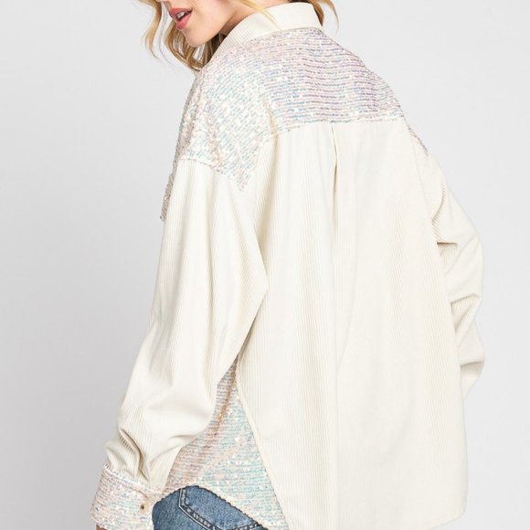 NEW SEWN and SEEN CORDUROY SEQUIN SHIRT SHACKET (2-colors) SM-LG HOLIDAY party - Picture 9 of 11